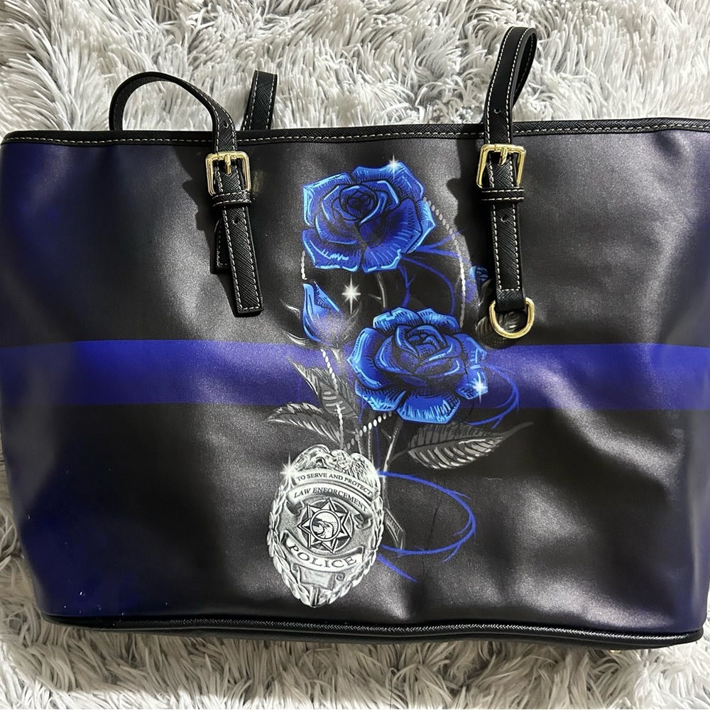 Elegant Blue Law Enforcement Support Floral Tote Bag NWOT - Picture 6 of 7